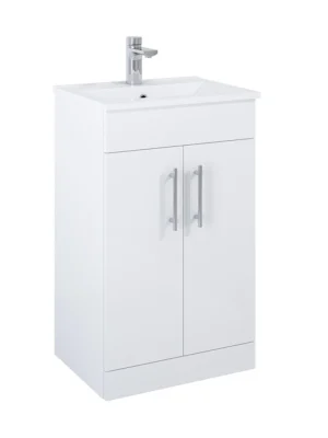 BELMONT SQUARE Gloss White 50cm Floor Standing 2 Door Vanity Unit image